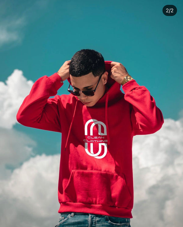 Hoodie Red and White Clean Clothing