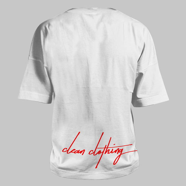 OVERSIZE white back red